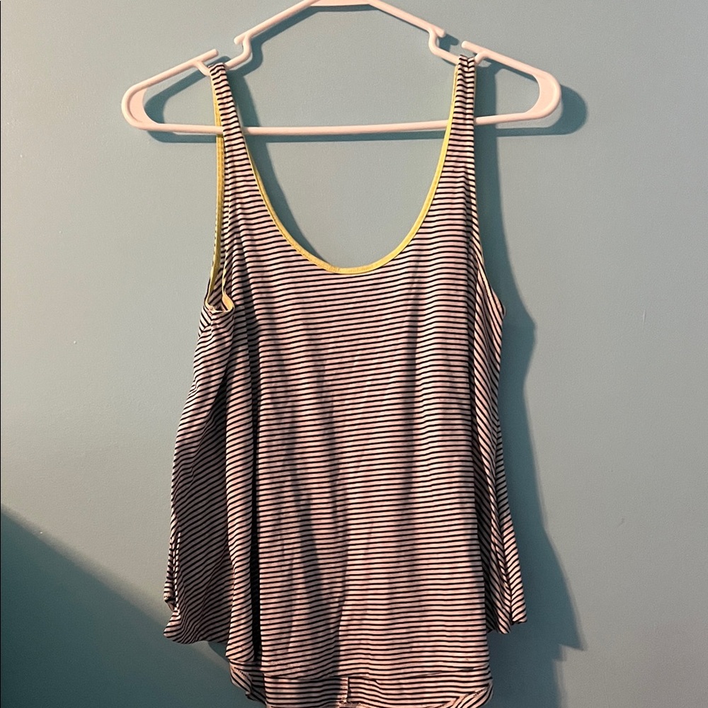 American Eagle Outfitters Black and White Striped Tank with Yellow Trim